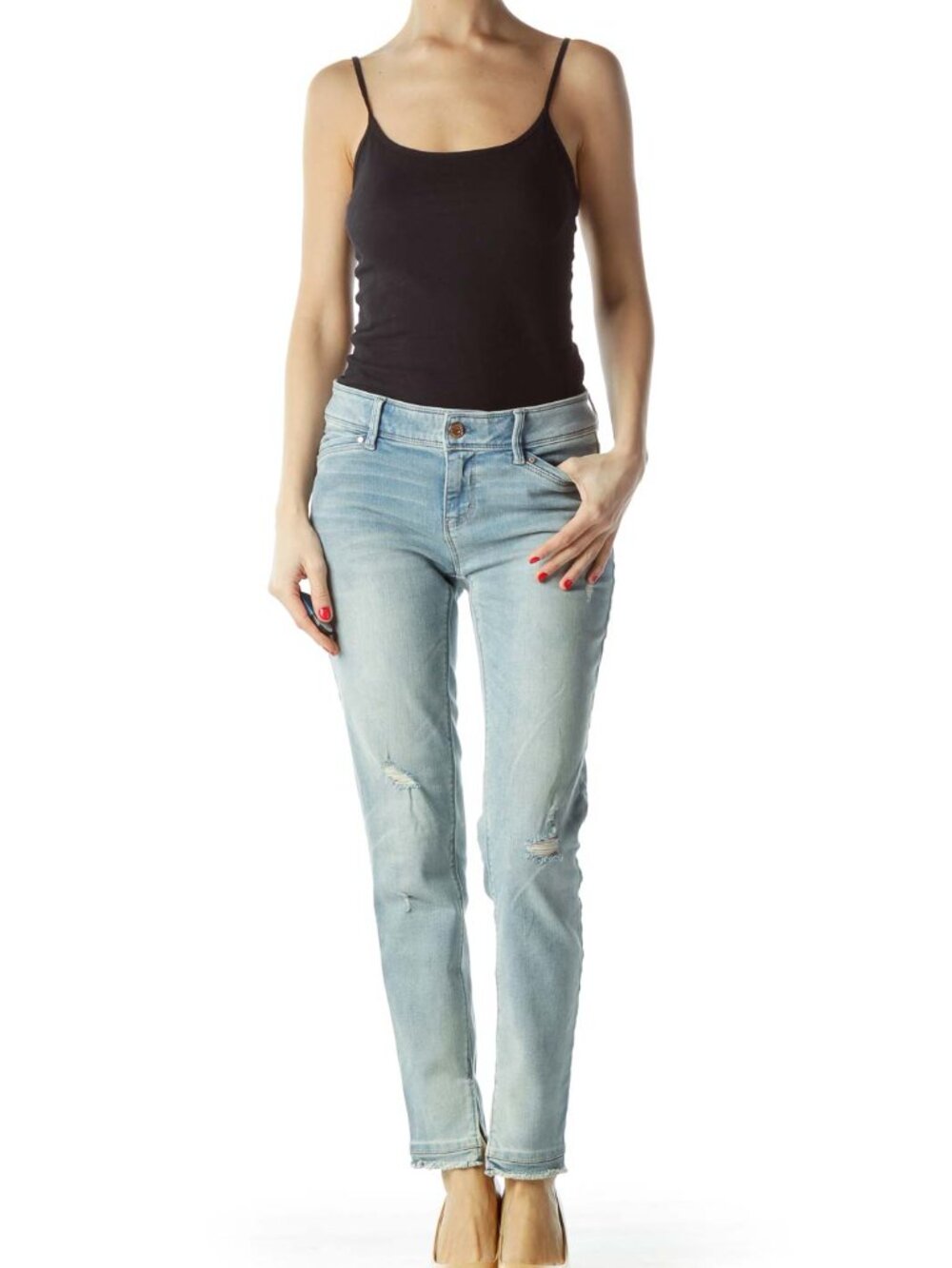 White House Black Market Light Blue Distressed Skinny Jeans - Picture 2 of 4